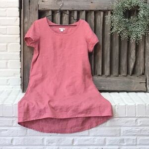 Garnet Hill Linen High-low hem, cap sleeve dress pink
